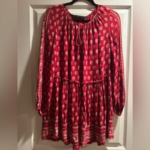 Zara Red Floral Boho Long-Sleeve Peasant Tunic Sz M